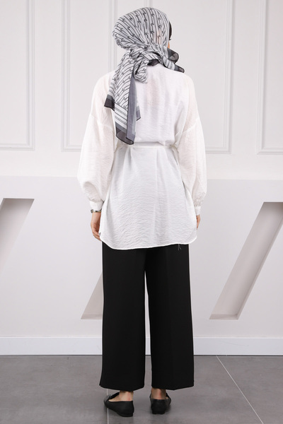 İmajButik Ecru Waist Rope Detailed Tunic