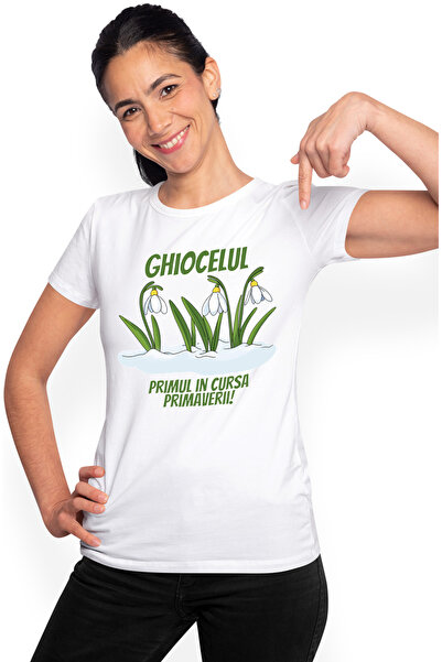 StoryGift Romania Tricou Femei ghiocelul primul in cursa primaverii floare cu imprimeu pe Fata, 1 WHT_XS