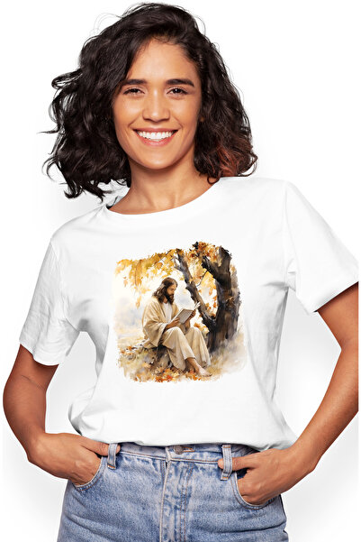 StoryGift Romania Tricou Femei cu Domnul Iisus Hristos citind o carte, religi...