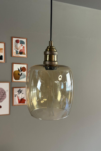 Bamyum Pearl Cam Bal Rengi Tekli Avize Lale Başlık Retro Sarkıt Lamba Salon A...