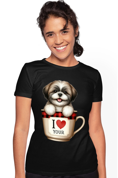 StoryGift Romania Tricou Femei cu un catel care sta intr-o ceasca, ilustratie...