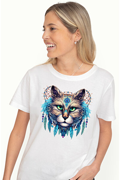 StoryGift Romania Tricou Femei cu o pisica, ilustratie, pene, simboluri, plas...