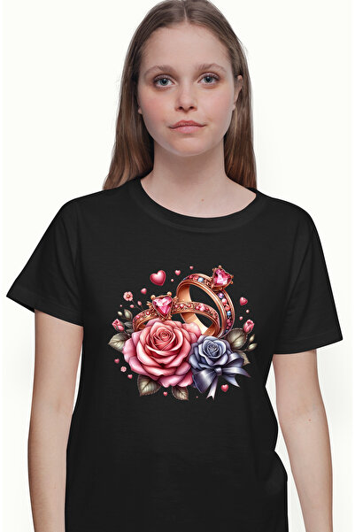 StoryGift Romania Tricou Femei cu 2 inele cu diamante pentru logodna, ilustra...