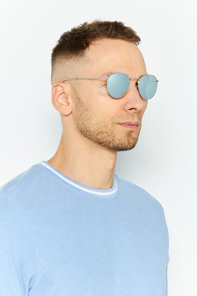 Ray-Ban نظارة شمسية راي بان مان دائرية معدنية - Rb 3447 - مقاس العدسة: 50 مم - فضي غير لامع