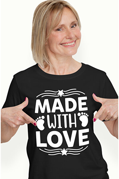 StoryGift Romania Tricou Femei cu stelute si textul "Made with love" - creata cu iubire cu imprim BLK_XS