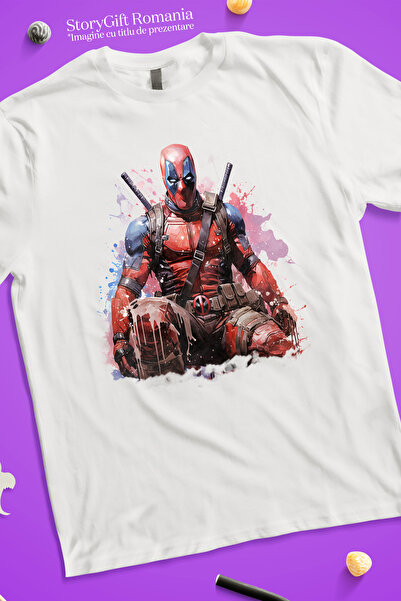 StoryGift Romania Tricou Femei Cu Deadpool, Sabii, Marvel, Personaj, Wade Wilson, Stropi De Vopsea Wht_m