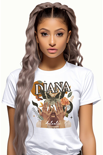 StoryGift Romania Tricou Femei Cu Numele Diana, Colaj Fata, Fluture, Flori, C...