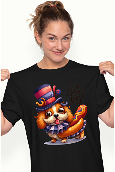 StoryGift Romania Tricou Femei cu un catel nebunatic, ilustratie, privire ciu...