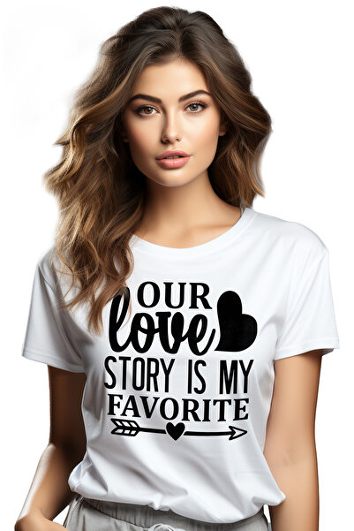 StoryGift Romania Tricou Femei cu inimioare si textul "Povestea noastra de iu...