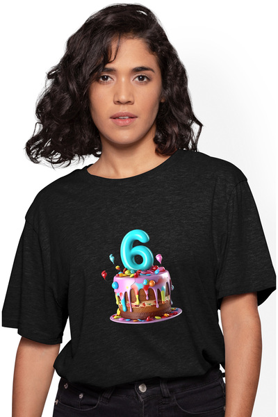 StoryGift Romania Tricou Femei cu cifra 6, tort, aniversare, ilustratie, pent...