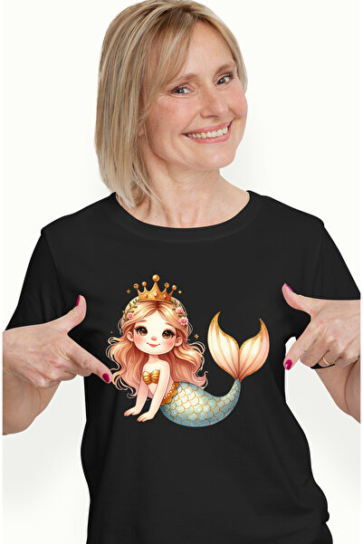StoryGift Romania Tricou Femei cu o sirena vesela, ilustratie, coronita regal...