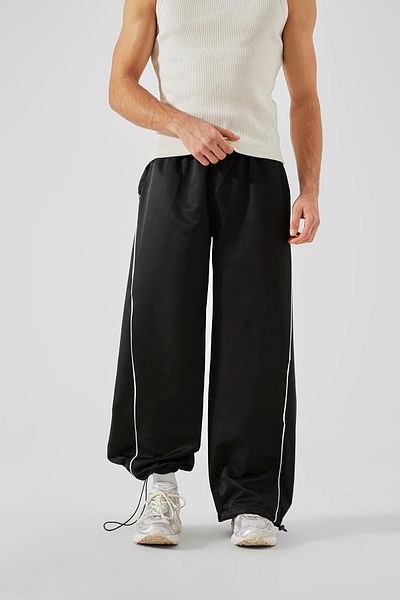 Flaw Wear Adjustable Leg Piping Detail Black Parachute Trousers