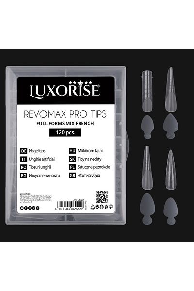 LUXORISE Vârfuri reutilizabile REVOMAX PRO TIPS Mix French - Forme complete, 96 de vârfuri și 48 de autocolante franceze