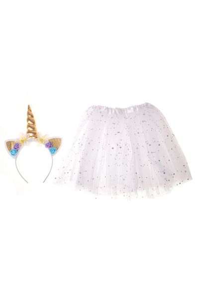 zola Costum carnaval pentru fetite, model unicorn, fustita alba cu stelute,varsta 3-6 ani