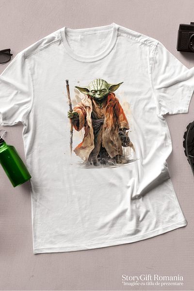 StoryGift Romania Women's T-Shirt With Yoda, Staff, Rain, Master, Jedi, Star Wars, Multicolor with im WHT_XL