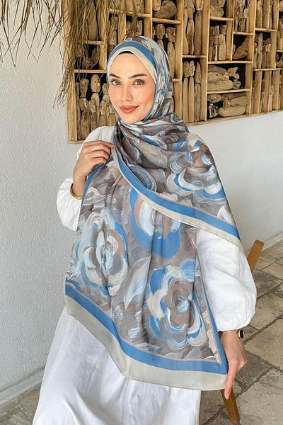 lamelif Flower Pattern Cotton Shawl Stone