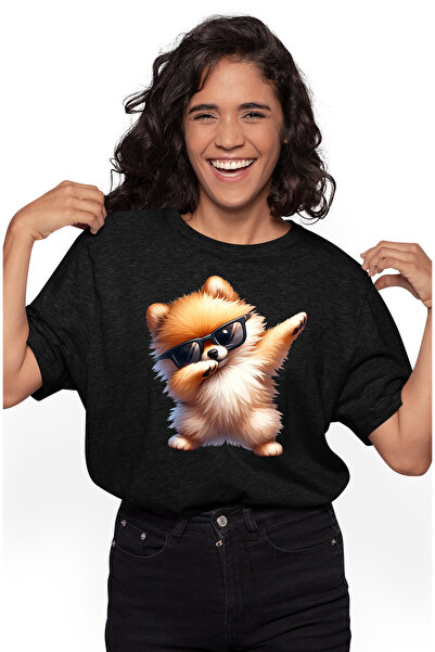 StoryGift Romania Tricou Femei cu un catel Akita Inu care danseaza, cu ochela...