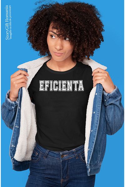 StoryGift Romania Tricou Femei Eficienta, Mesaj Motivational, Text Inspirational, Self Care, Cu I Blk_l