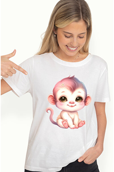 StoryGift Romania Tricou Femei cu o maimutica fericita, copilarie, joaca, flo...