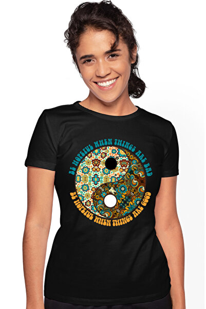 StoryGift Romania Tricou Femei cu mesajul "Be hopeful when things are bad/good", stilul hippie, cu BLK_XS