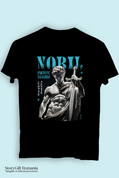StoryGift Romania Tricou Femei Bust De Statuie Greceasca Cu Sabie Nobil Virtute Cu Imprimeu Pe Fat Blk_l