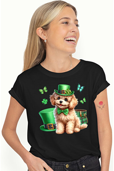 StoryGift Romania Tricou Femei cu un catel care poarta o palarie verde, ilust...