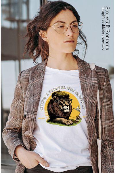 StoryGift Romania Tricou Femei Leu Citind, Cititul Este Sportul Meu Preferat, Lectura Regele Jungl Wht_l