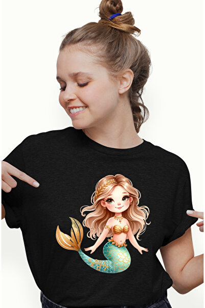 StoryGift Romania Tricou Femei cu mica sirena, ilustratie, jumatate peste, ju...