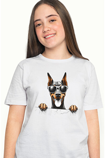 StoryGift Romania Tricou Femei cu un caine jucaus cu ochelari de soare, ilust...