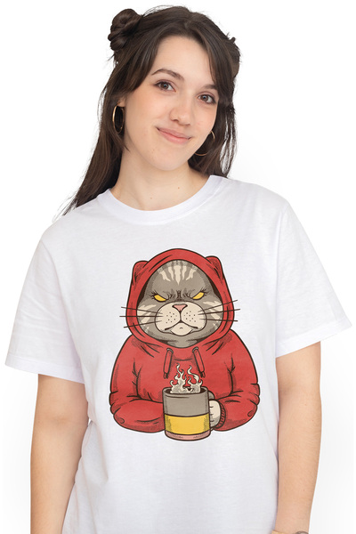 StoryGift Romania Tricou Femei Cu Portret Pisica Suparata In Hanorac Cu Gluga...