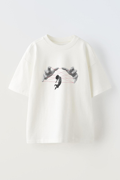 Anetos Mână umană față în față cu imprimeu bumbac alb supradimensionat tricou