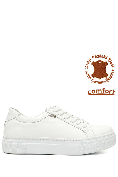 GÖNDERİ(R) Dámské bílé lakované tenisky z pravé kůže se šněrováním a polstrovanou podrážkou