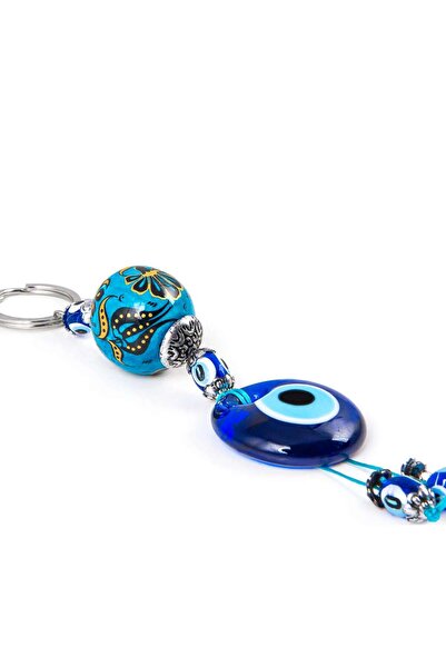 DDM GLOBAL Elegance of Tile Art: Handmade Evil Eye Beaded Keychain Turquoise