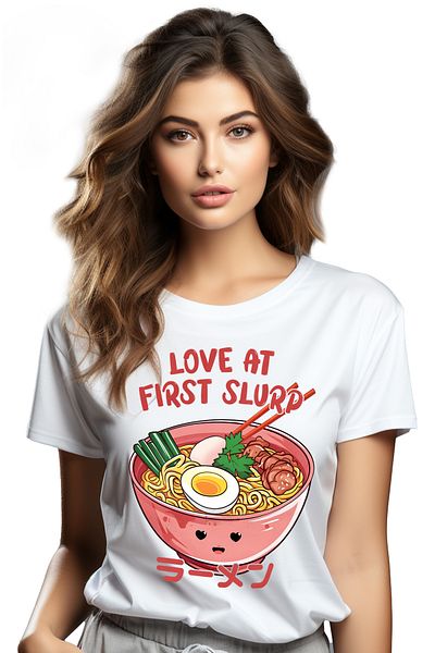 StoryGift Romania Tricou Femei cu mesajul "Love at first slurp", ilustratie, mancare, supa, Japoni WHT_S