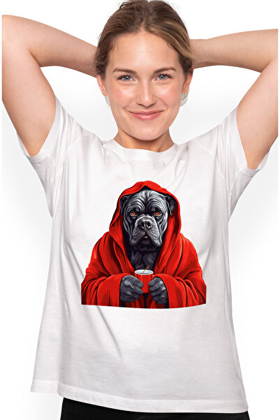 StoryGift Romania Tricou Femei cu un caine gri care poarta un capod rosu, racit, Tricou Femei cu c WHT_M