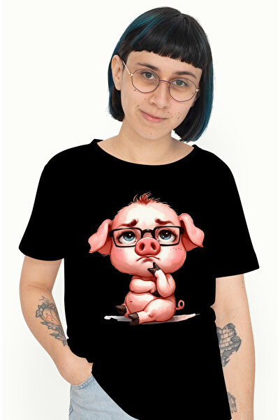 StoryGift Romania Tricou Femei cu un porc tocilar, poarta ochelari, sta pe ga...