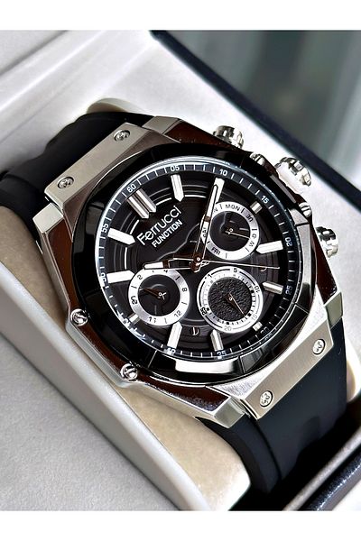 Ferrucci Black Silicone Cord Function Sport Guaranteed Men's Wrist Watch + Bracelet