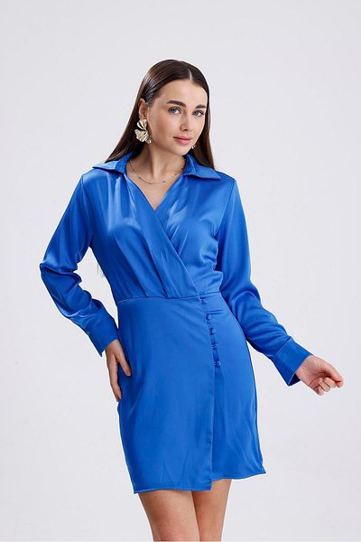 Moka Shopin Mokashopin Double Breasted Collar Buttoned Satin Dress - Saksblue