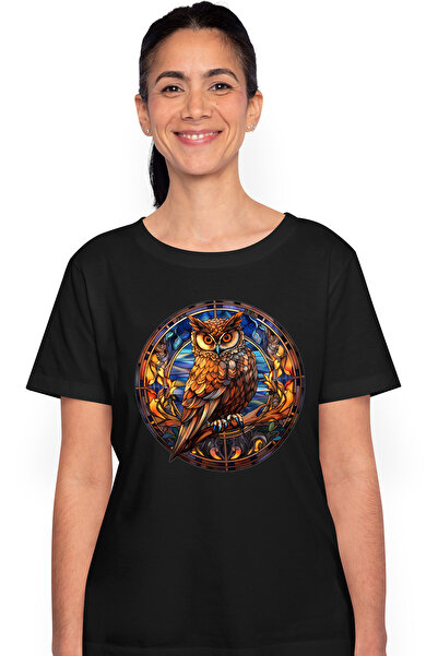 StoryGift Romania Tricou Femei cu o bufnita serioasa, ilustratie, ramuri, sim...