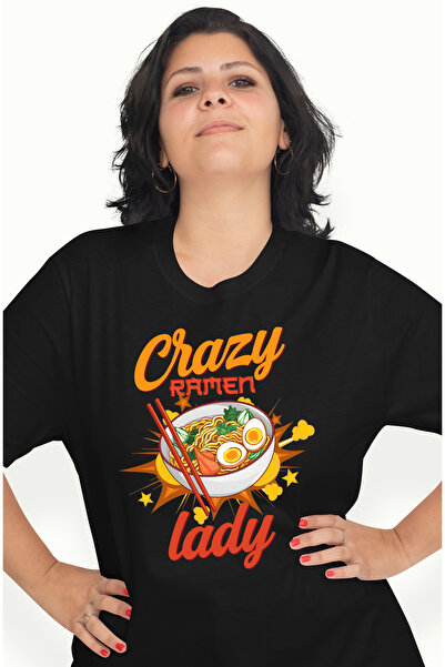 StoryGift Romania Tricou Femei cu mesajul "Crazy ramen lady", ilustratie, man...