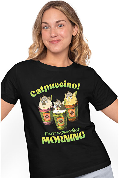 StoryGift Romania Tricou Femei cu pisici in cesti cu cafea cu mesajul "Catpuc...