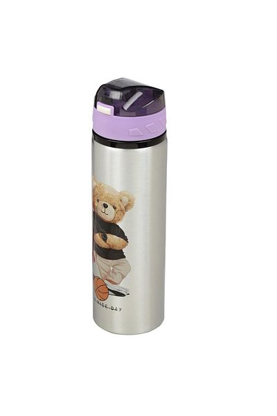 Kelebek Oyuncak Relax Teddy Bear Themed Aluminum Water Bottle with Straw