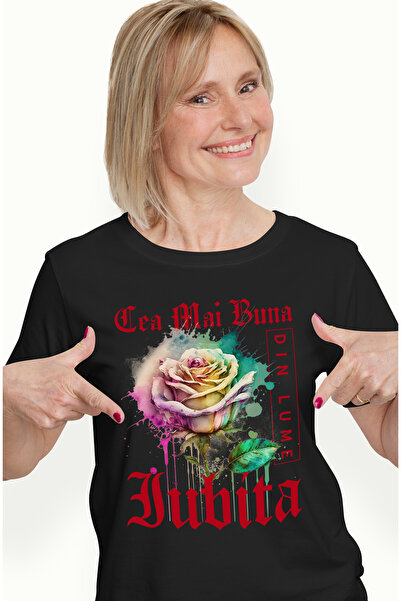 StoryGift Romania Tricou Femei Cu Textul Cea Mai Buna Iubita, Din Lume, Floar...