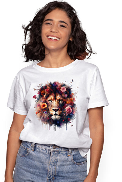 StoryGift Romania Tricou Femei cu un leu serios, ilustratie, regele junglei, ...