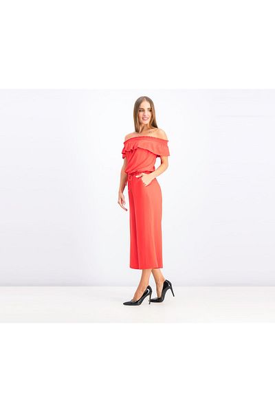 Ralph Lauren Women Ruffled Wide,leg Jumpsuit, Red