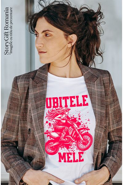StoryGift Romania Tricou Femei iubitele mele femeie si motocicleta viteza aventura cu imprimeu pe WHT_L
