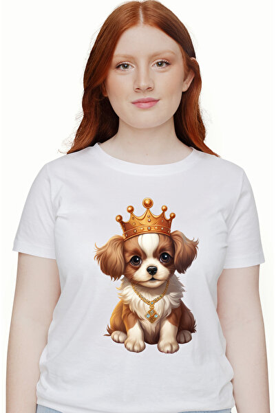 StoryGift Romania Tricou Femei cu un catel timid cu o coroana regala pe cap, ...