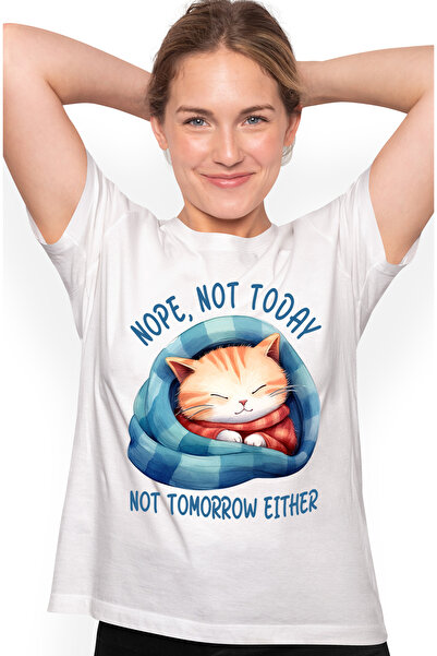 StoryGift Romania Tricou Femei cu pisicuta care doarme cu mesajul "Nope, not ...