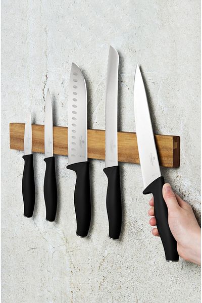 Berlinger Haus Knife Set Acacia Wood Magnetic Holder 6 Pcs Matte Black Collection Stainless Steel