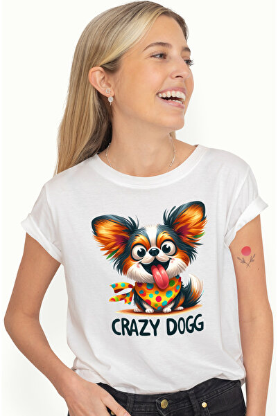 StoryGift Romania Tricou Femei cu un catel nebunatic si vesel, ilustratie, ci...